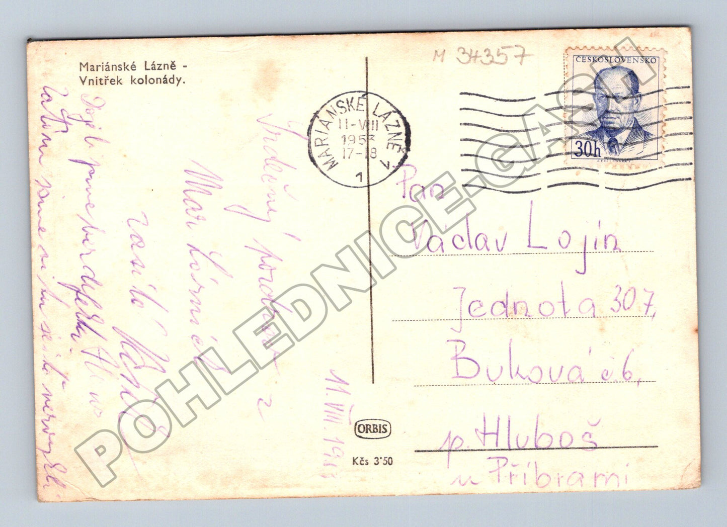 Pohlednice Mariánské Lázně Vnitřek kolonády 1953 (M34357)