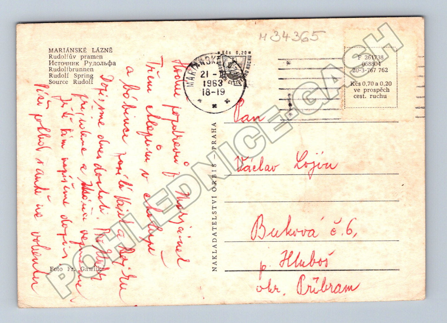 Pohlednice Mariánské Lázně Rudolfův pramen kolonáda 1953 (M34365)