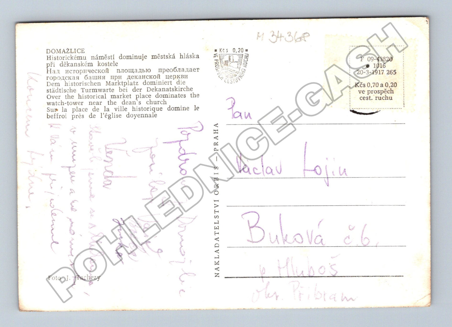 Pohlednice Domažlice náměstí s věží (M34368)