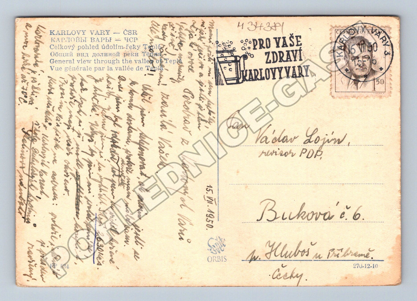 Pohlednice Karlovy Vary údolí Teplé 1950 (M34381)