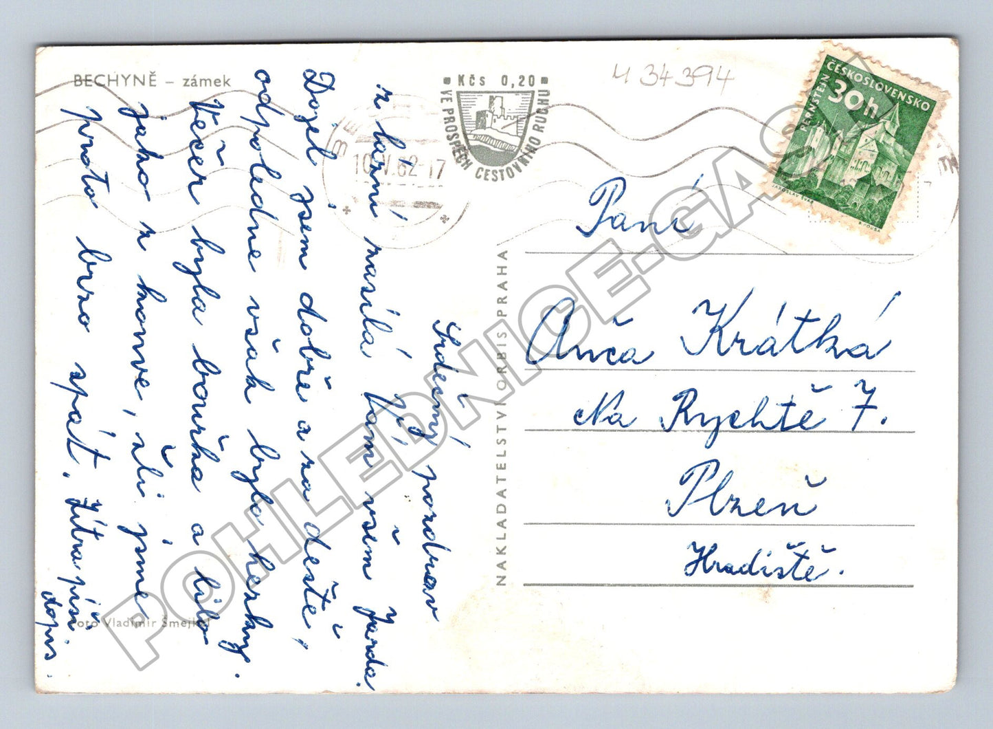 Pohlednice Bechyně zámek a obec 1962 (M34394)