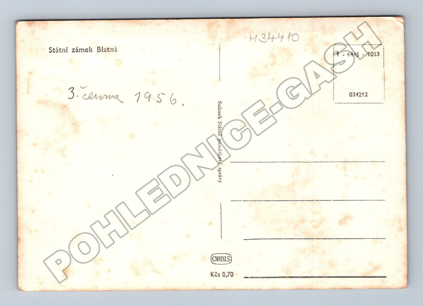 Pohlednice Blatná zámek s odrazem ve vodě 1956 (M34410)