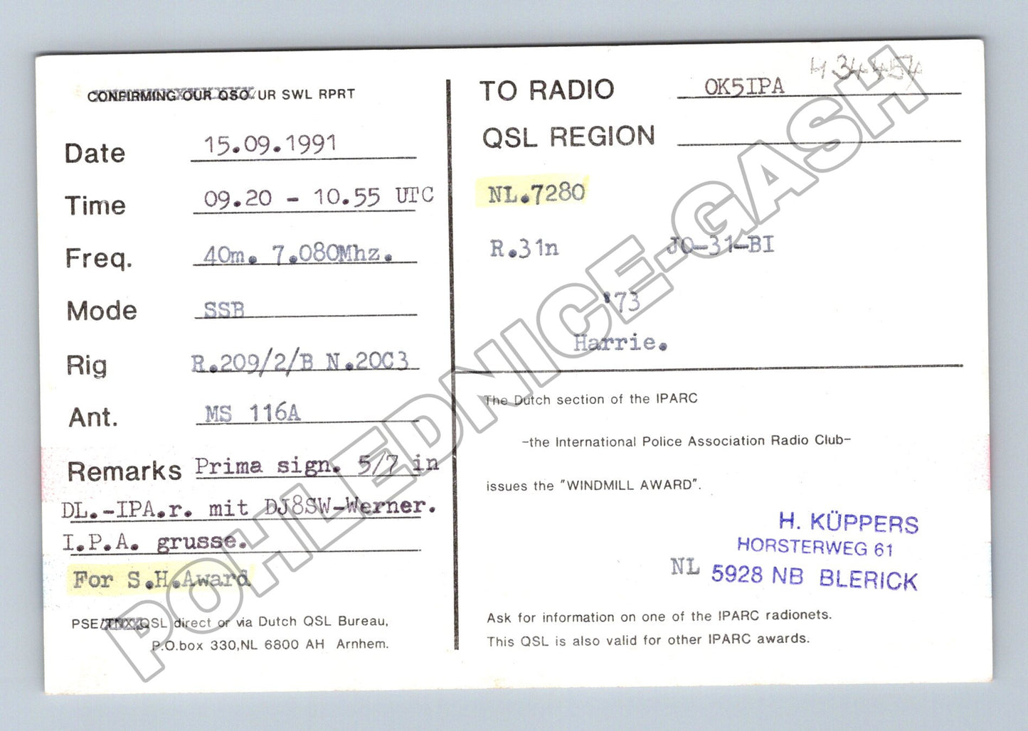 Pohlednice Holandsko IPA QSL radio 1991 (M34454)
