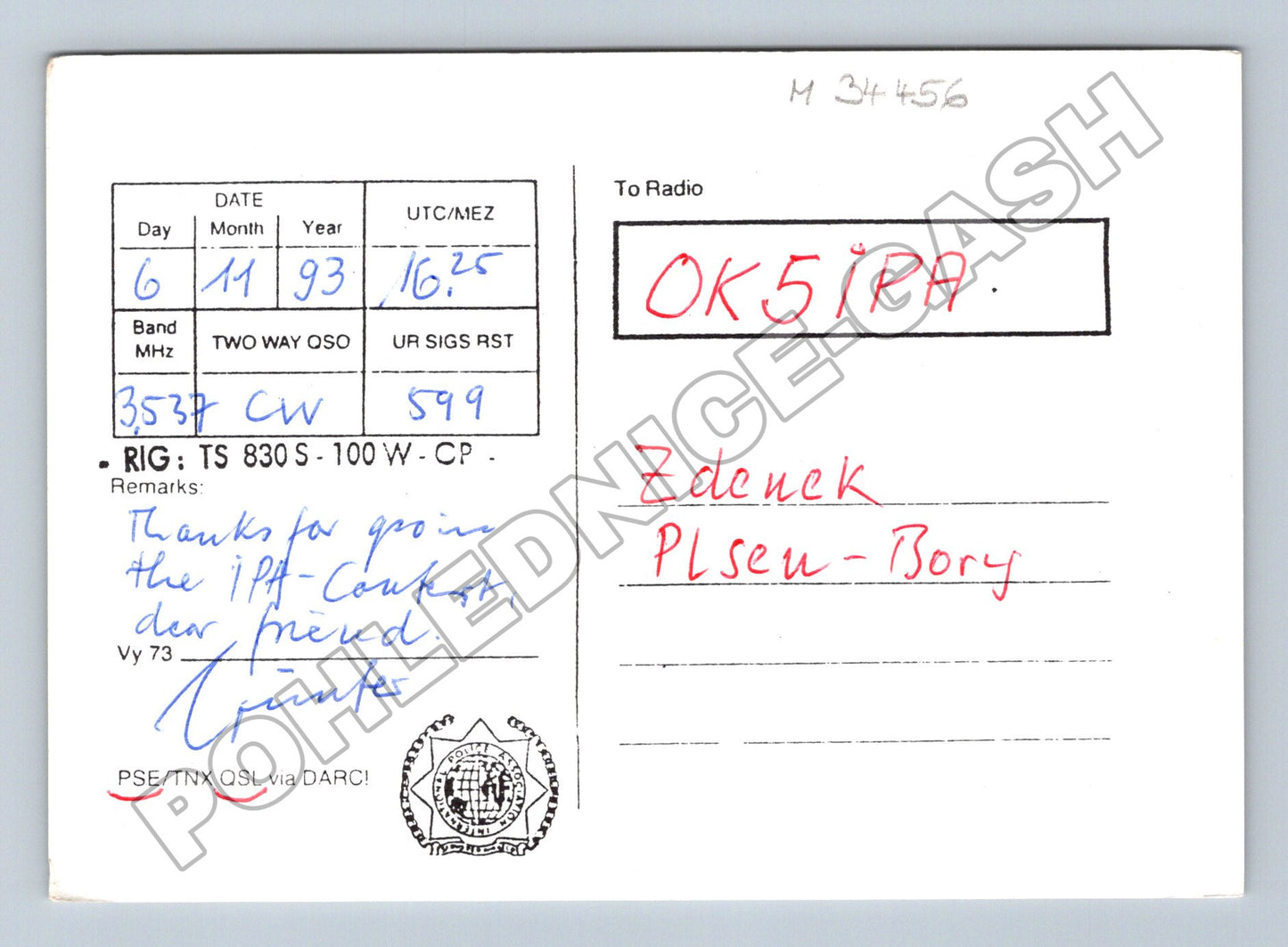Pohlednice Německo radioamatérská QSL karta IPA 1993 (M34456)