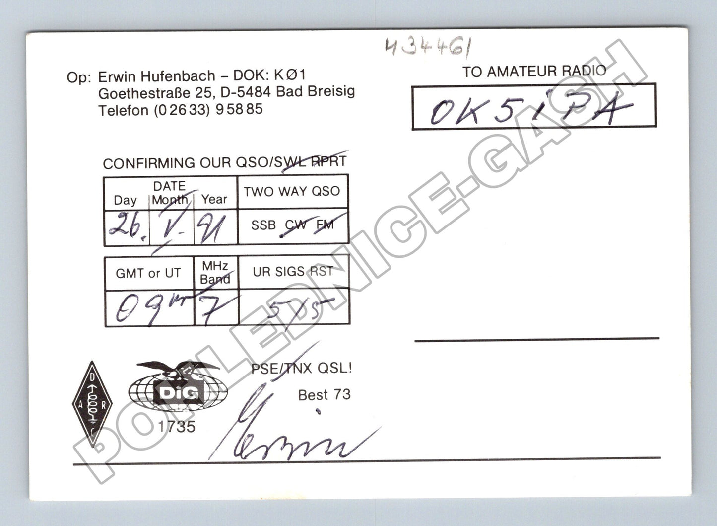 Pohlednice Německo Bad Breisig radio DK7JT 1991 (M34461)