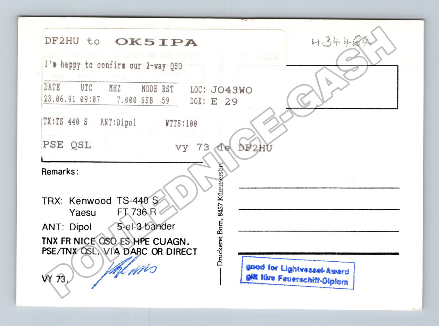 Pohlednice Německo Hamburg QSL DF2HU 1991 (M34464)