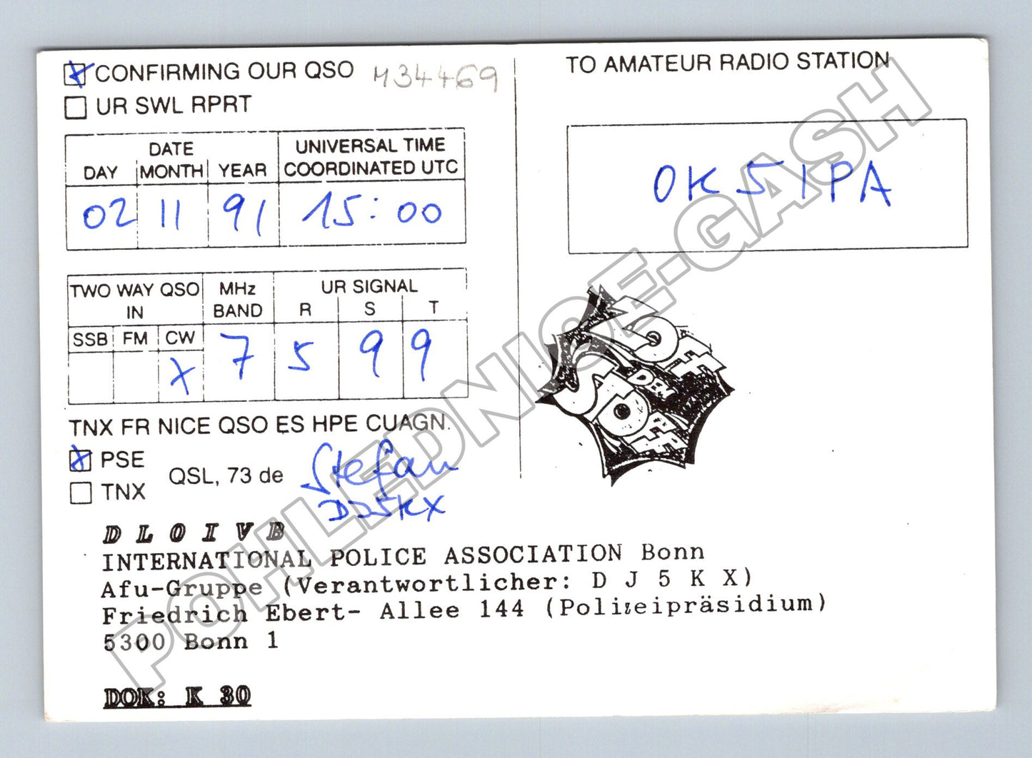Pohlednice Německo Bonn QSL radiostanice 1991 (M34469)
