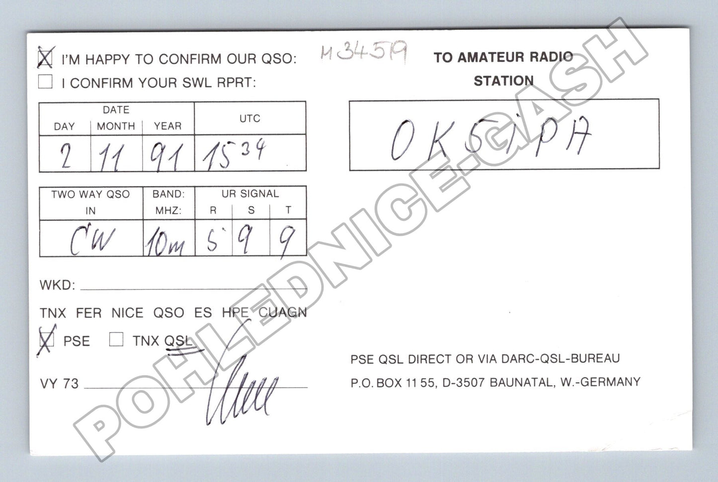 Pohlednice Německo QSL karta DK1LU 1991 (M34519)
