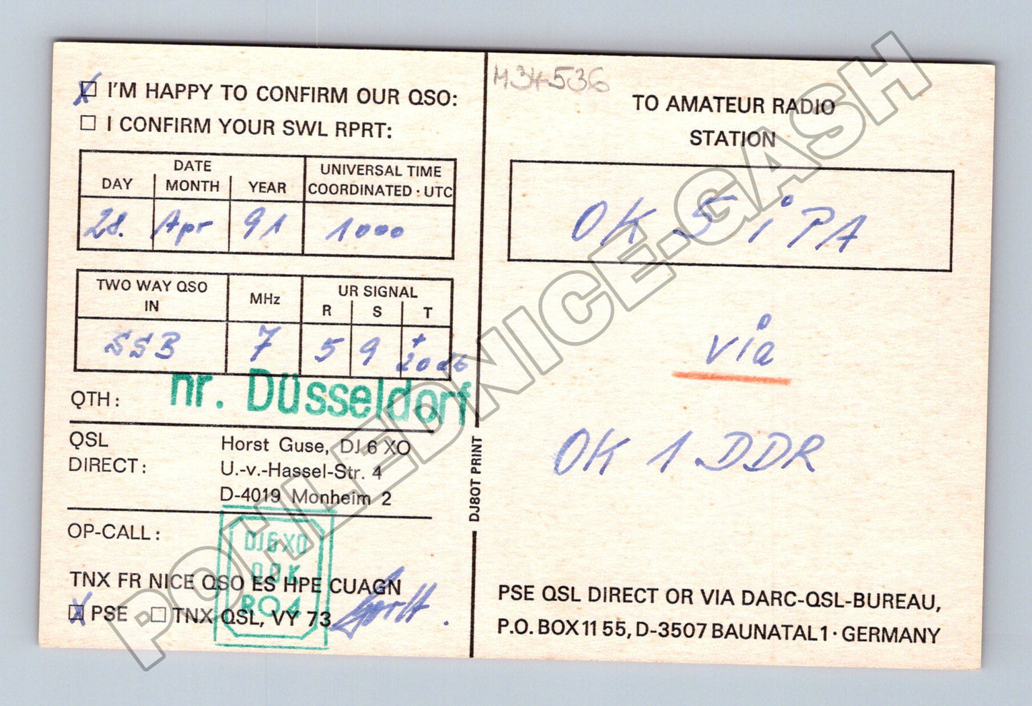 Pohlednice Německo Düsseldorf IPA Radio Club QSL 1991 (M34536)
