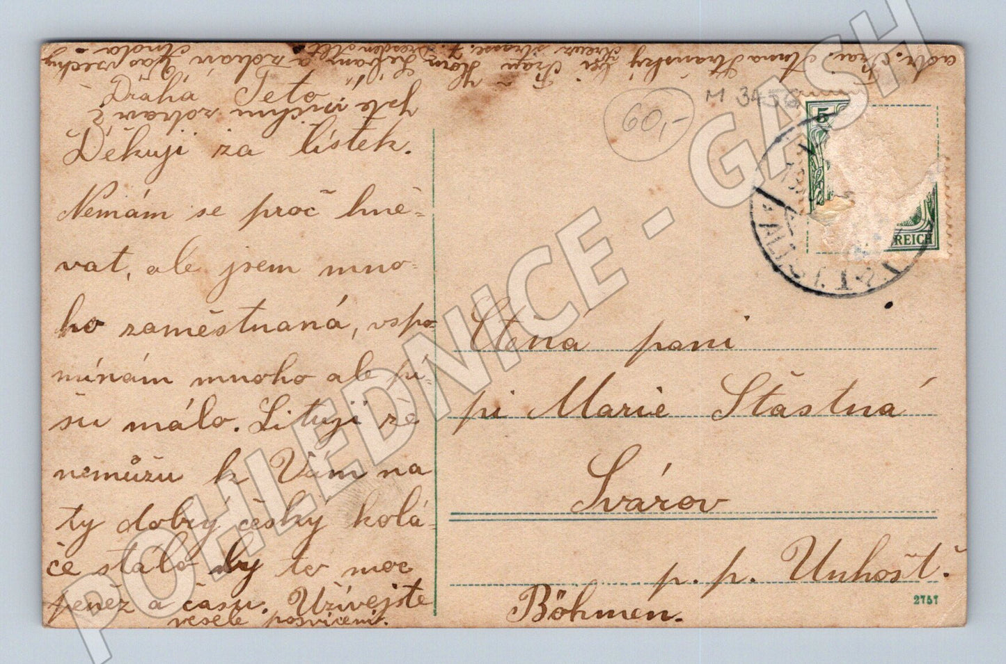 Pohlednice portrét ženy ruční kolor (M3456)