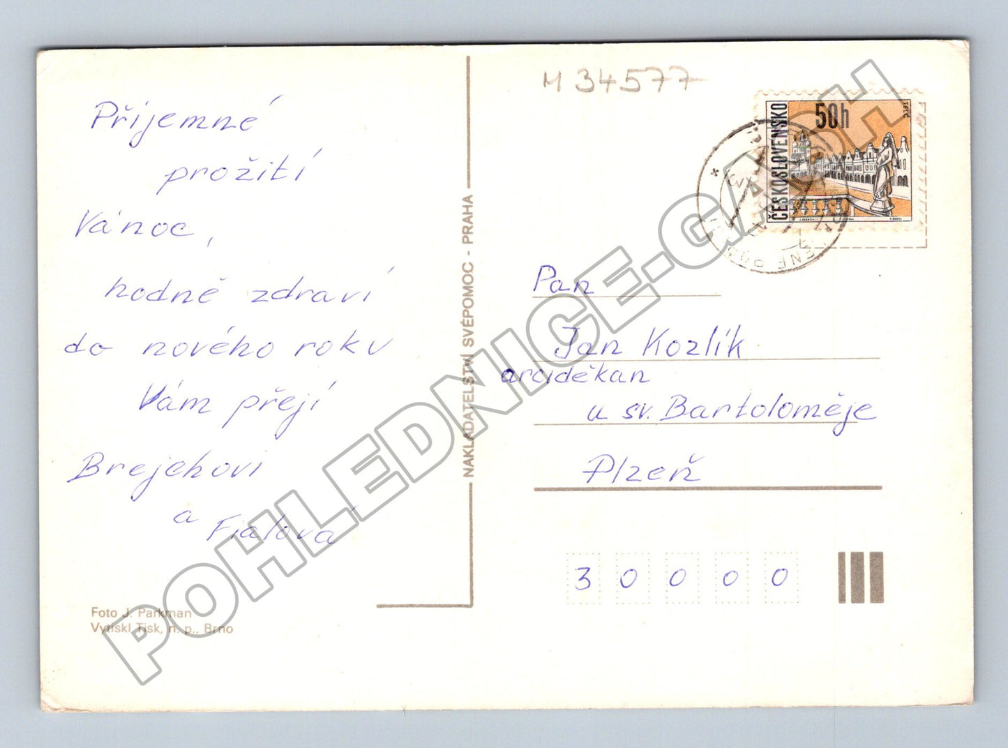 Pohlednice Radostné Vánoce zimní scéna (M34577)