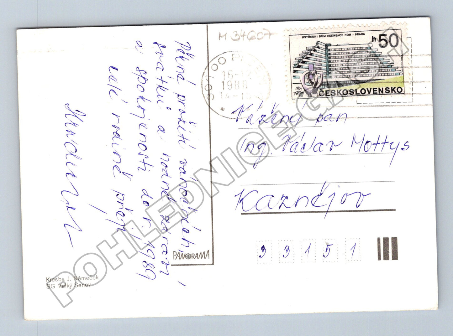 Pohlednice Vánoční s králíkem a psem 1989 (M34607)