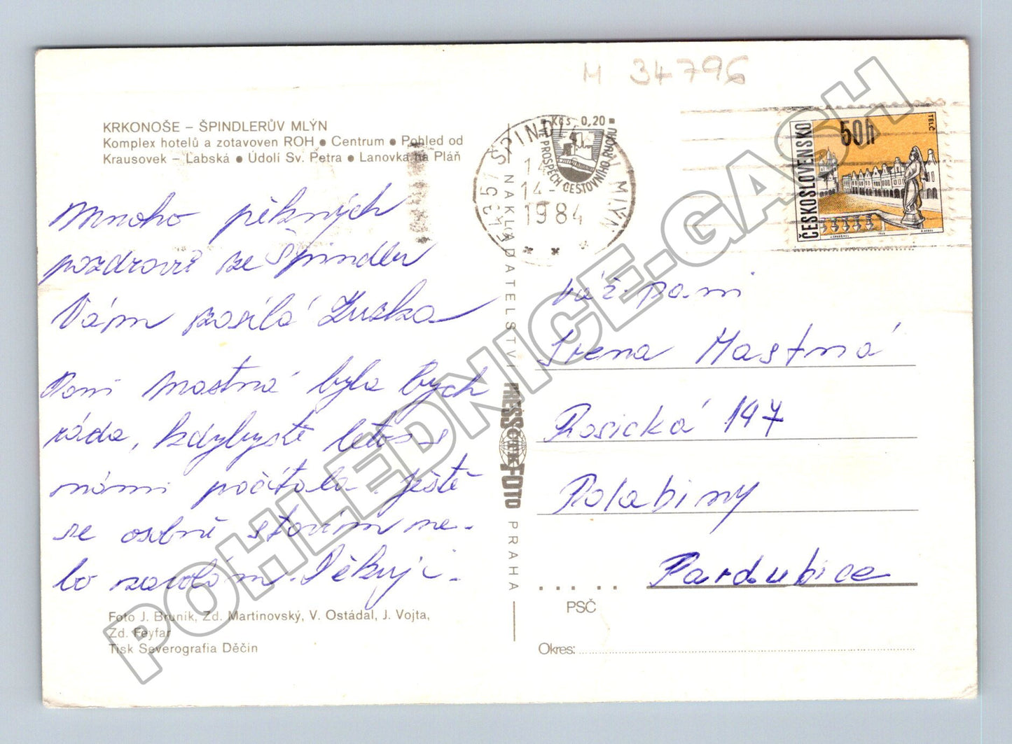 Pohlednice Krkonoše Špindlerův Mlýn panorama 1984 (M34796)