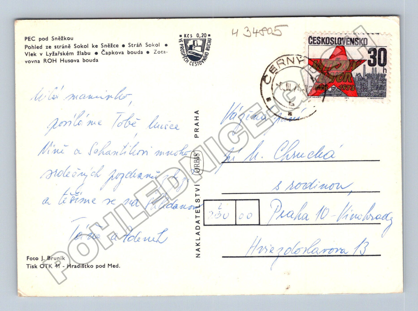 Pohlednice Pec pod Sněžkou Krkonoše zimní motiv 1970 (M34805)