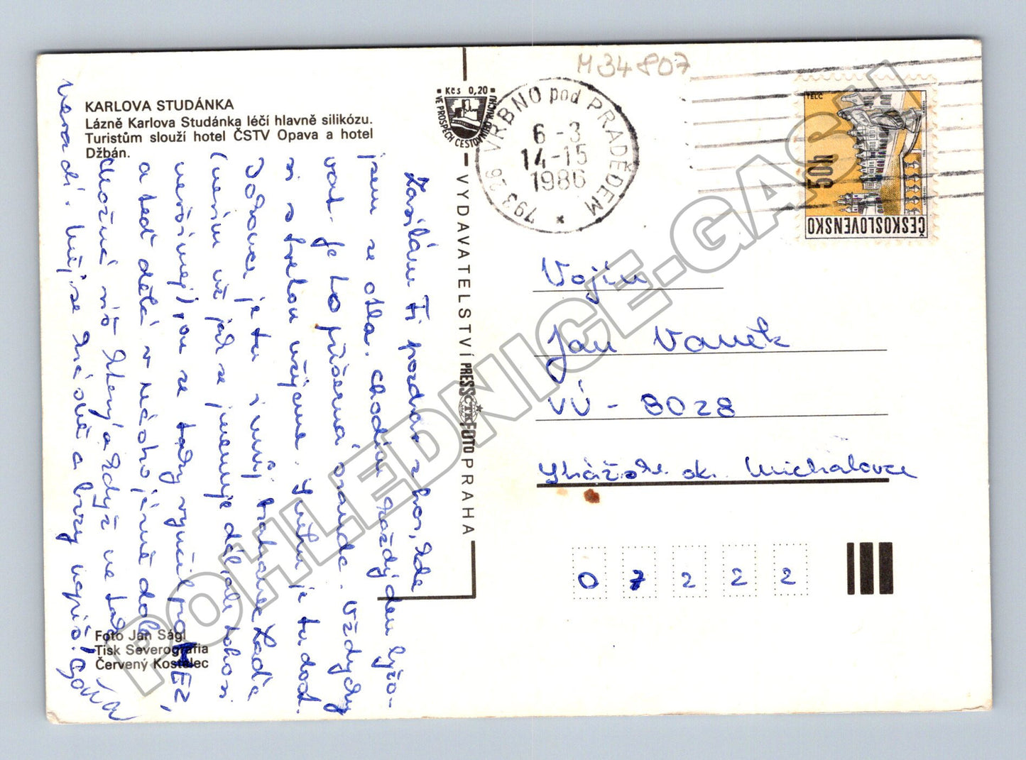 Pohlednice Karlova Studánka zima 1986 (M34807)