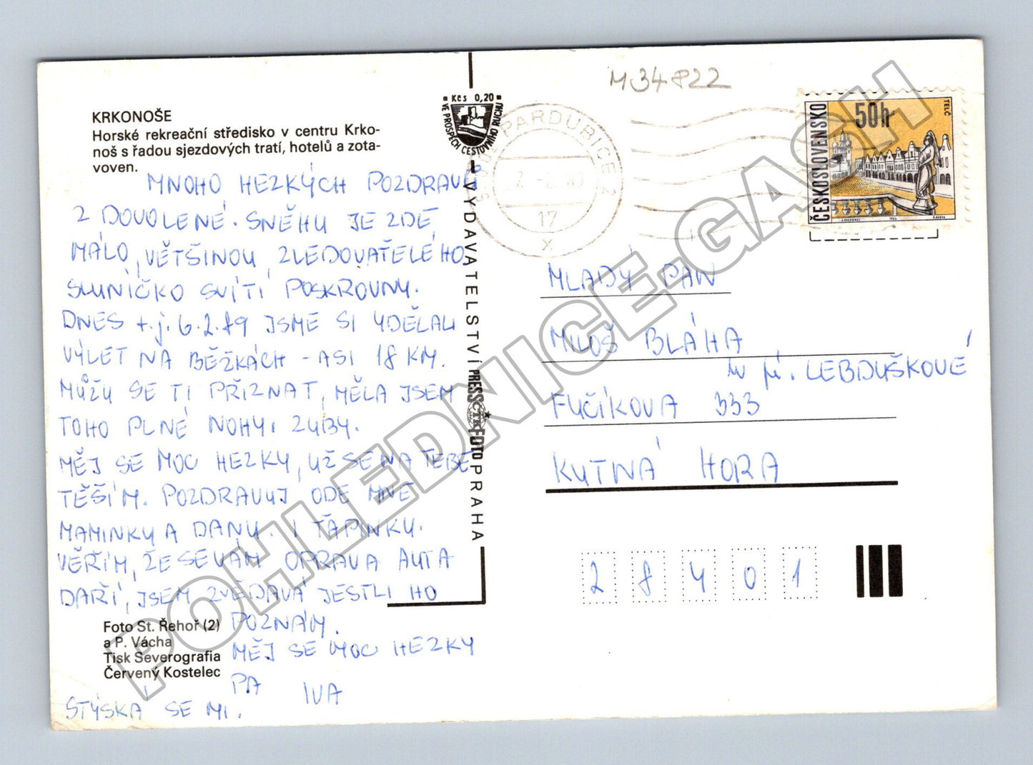 Pohlednice Špindlerův Mlýn Krkonoše zima 1989 (M34822)