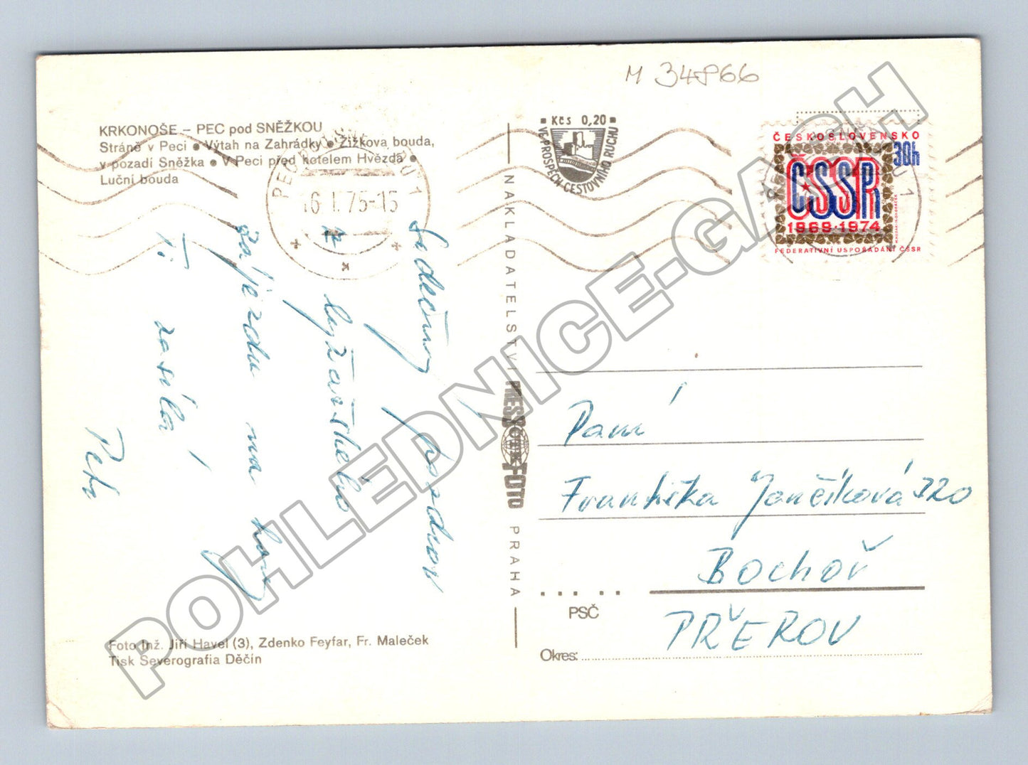 Pohlednice Krkonoše Pec pod Sněžkou zima 1975 (M34866)