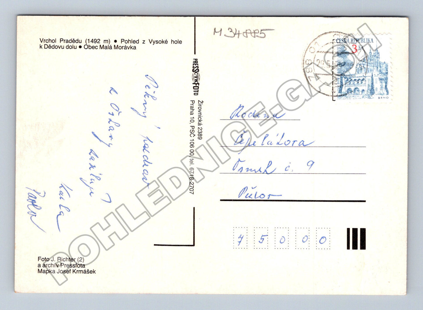 Pohlednice Jeseníky mapa a horské motivy 1980 (M34885)
