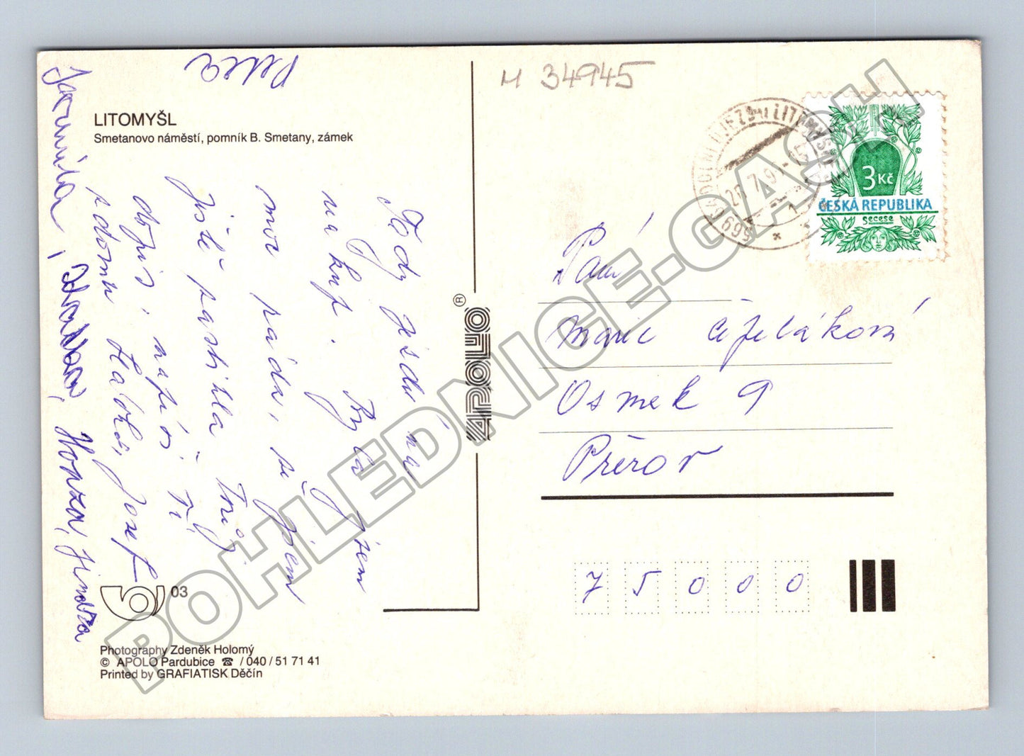 Pohlednice Litomyšl Smetanovo náměstí, zámek 1993 (M34945)