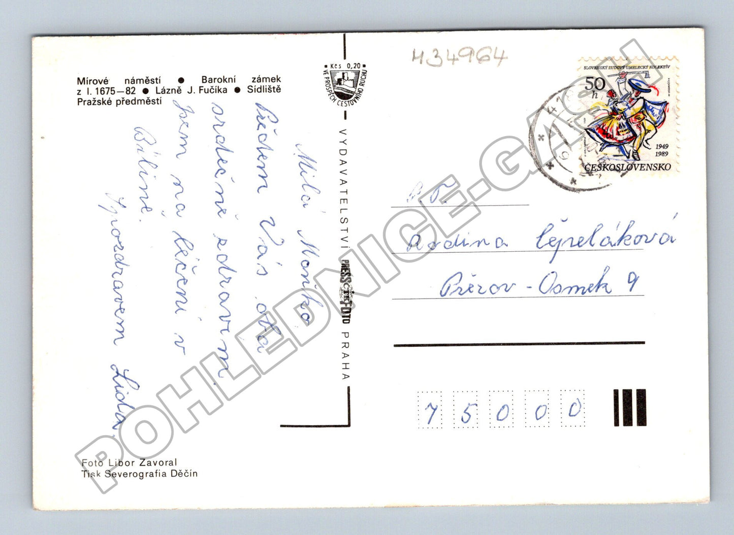 Pohlednice Bílina více pohledů náměstí zámek 1989 (M34964)