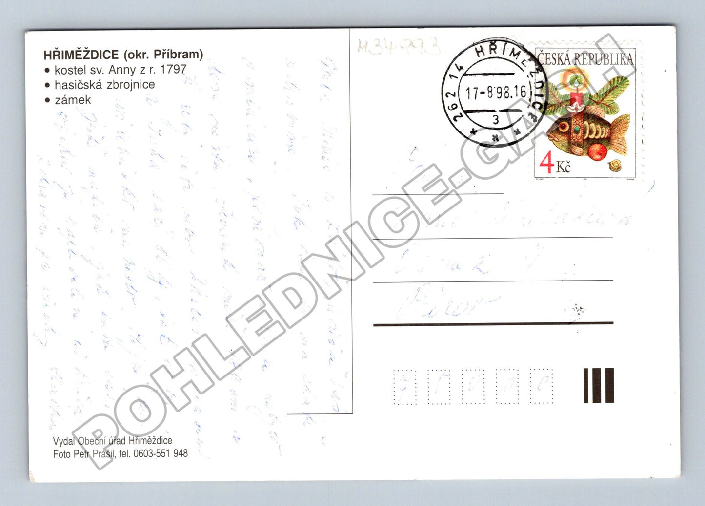 Pohlednice Hříměždice kostel sv. Anny a budovy 1998 (M34993)