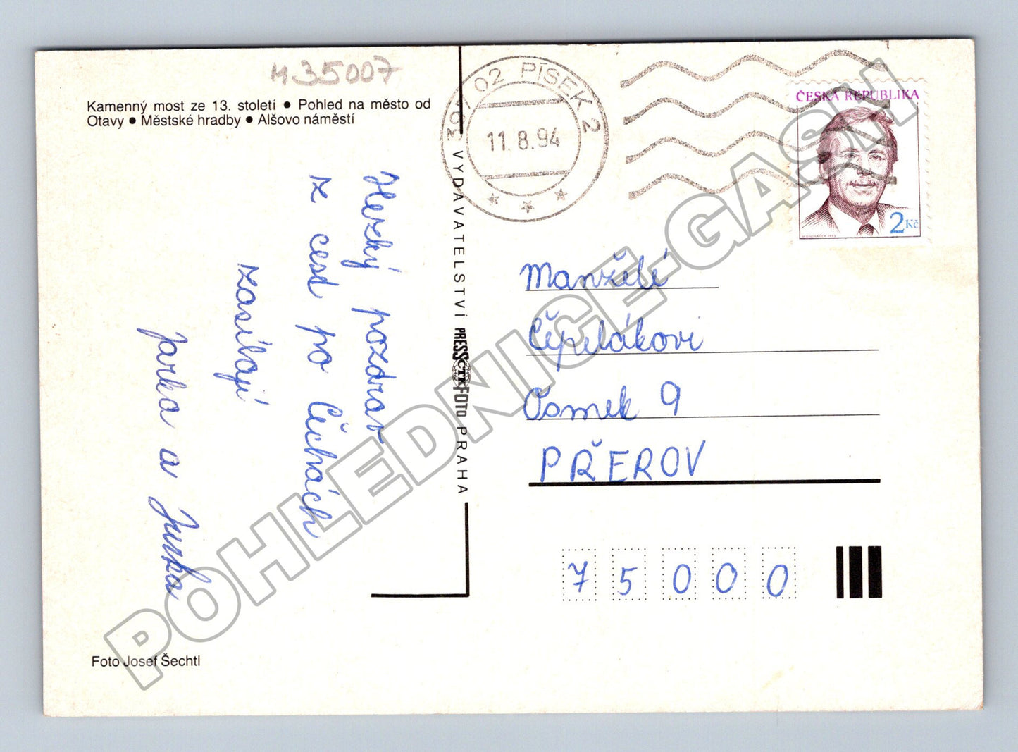 Pohlednice Písek Kamenny most náměstí hradby 1994 (M35007)