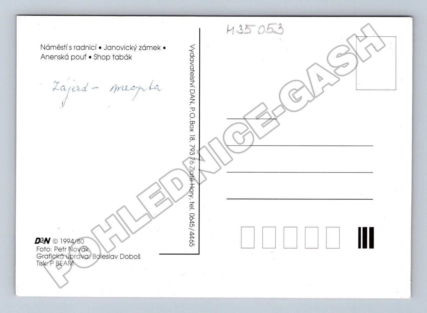Pohlednice Rýmařov náměstí, zámek, poutní místo, obchod 1994 (M35053)