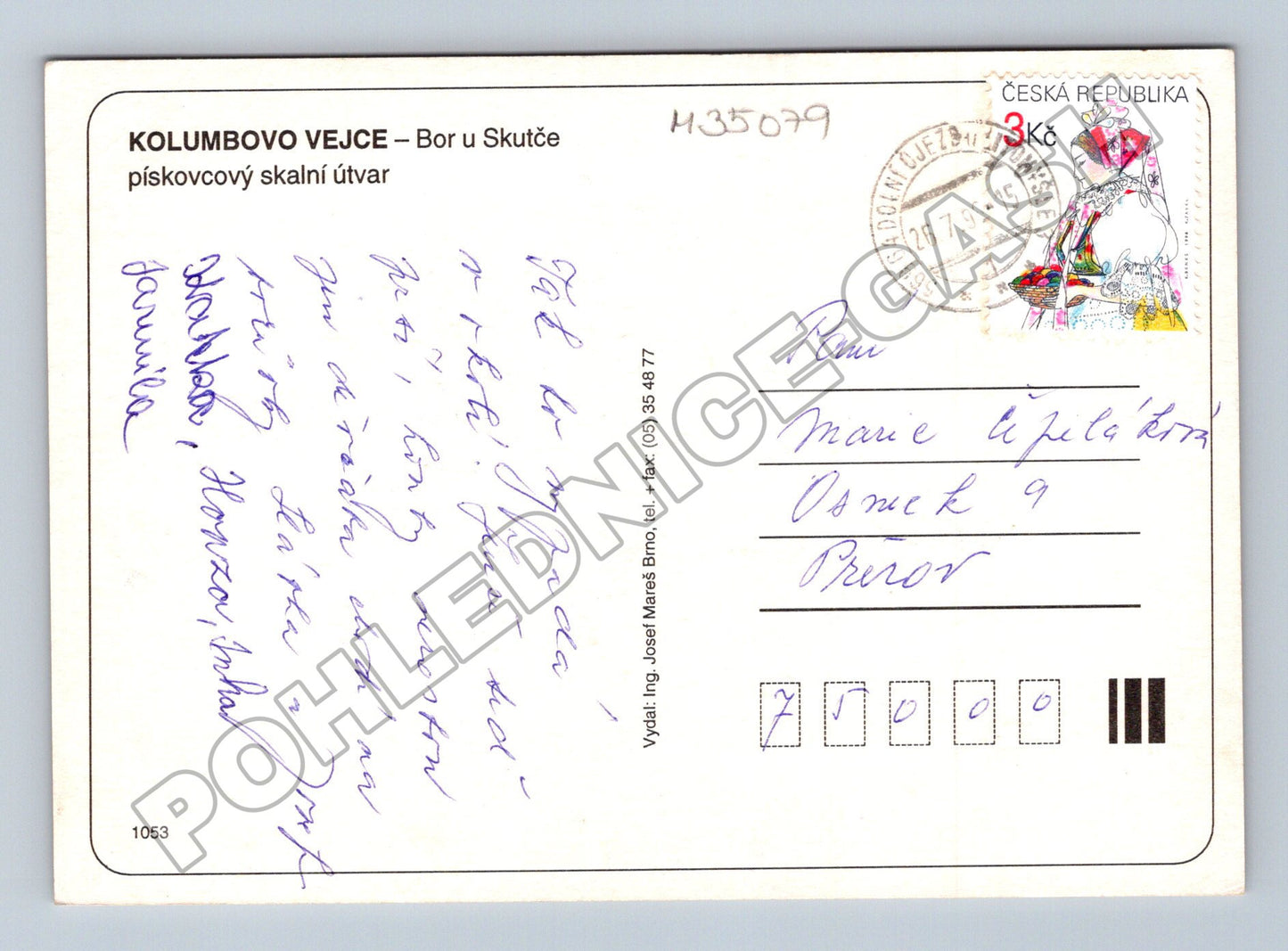 Pohlednice Bor u Skutče Kolumbovo vejce pískovcový útvar 1993 (M35079)
