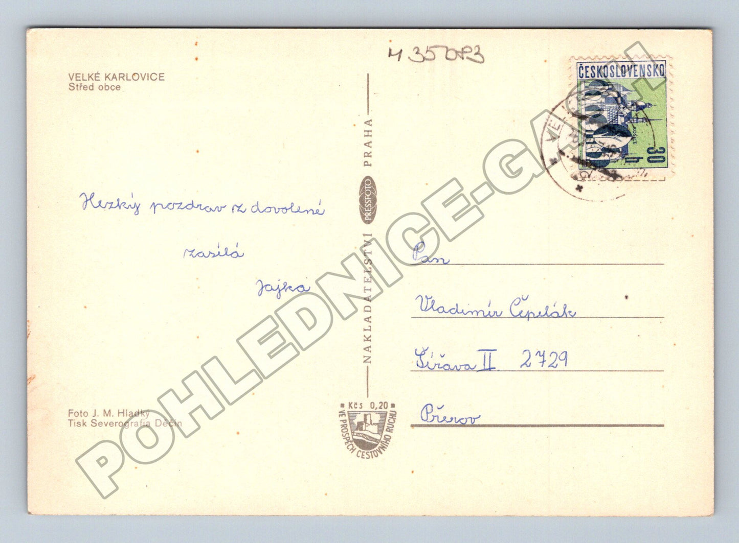 Pohlednice Velké Karlovice střed obce (M35083)
