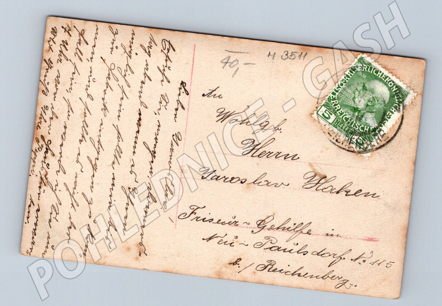 Pohlednice romantický německý motiv prošlá (M3511)