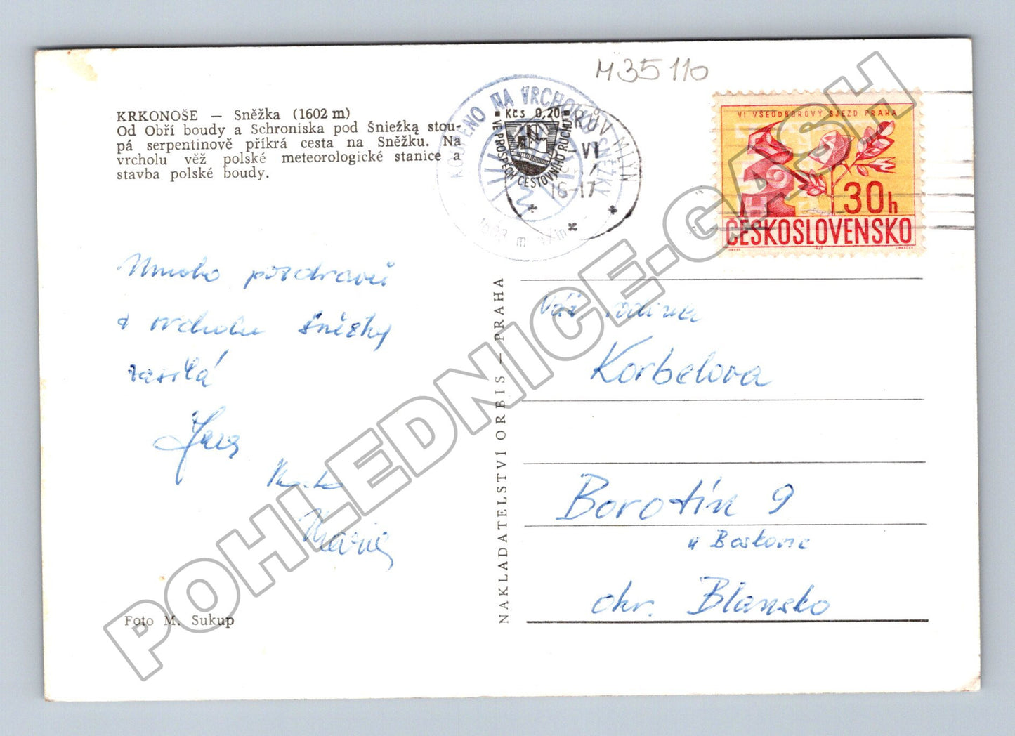 Pohlednice Krkonoše Sněžka 1947 (M35110)