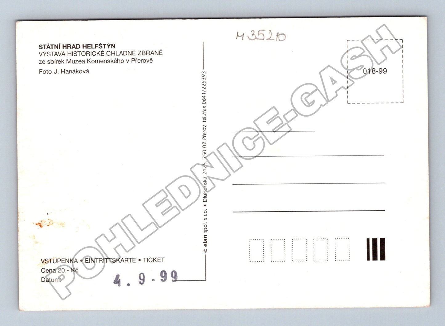 Pohlednice Helfštýn výstava chladných zbraní 1999 (M35210)