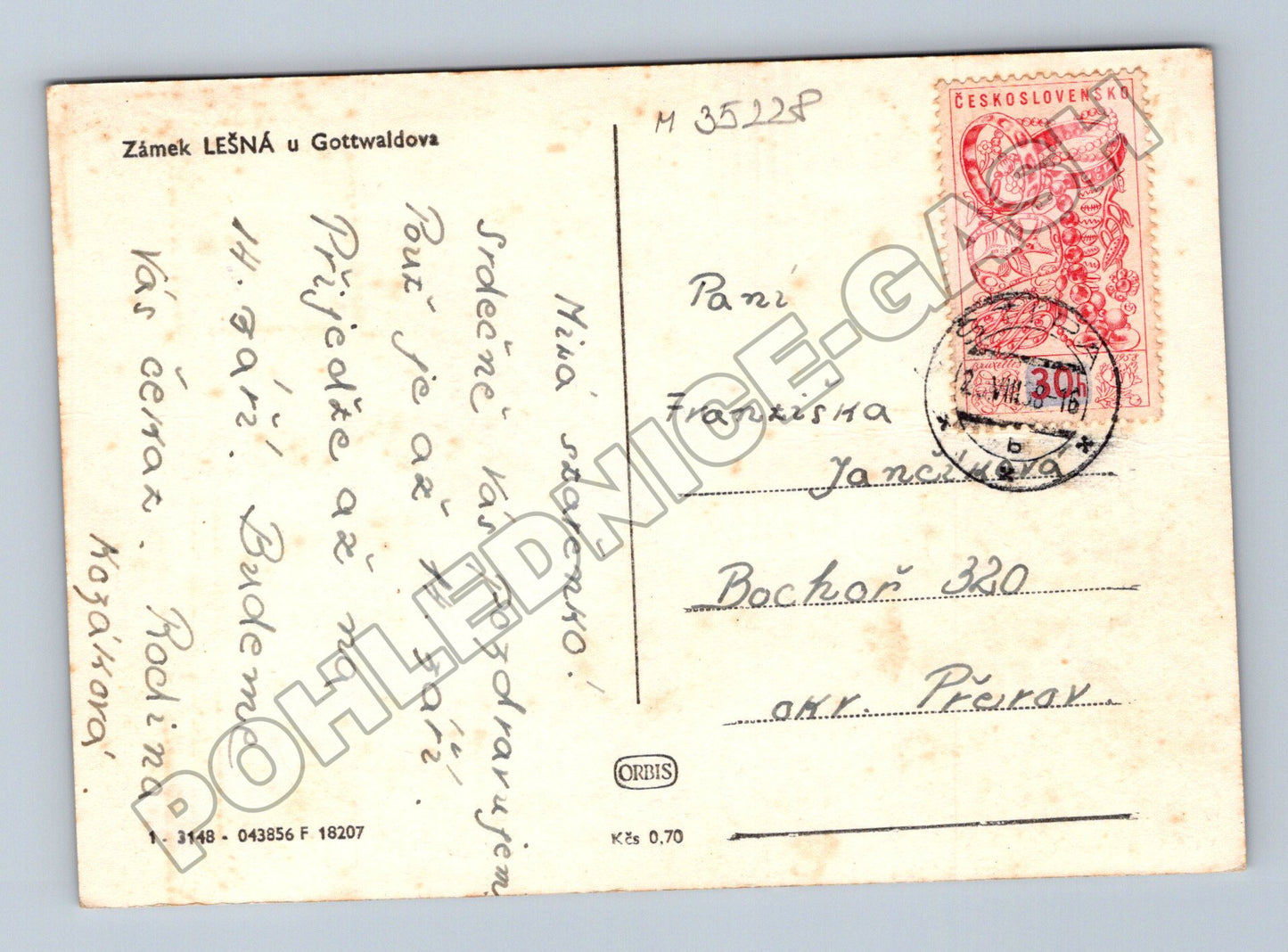 Pohlednice Zámek Lešná u Gottwaldova 1957 (M35228)