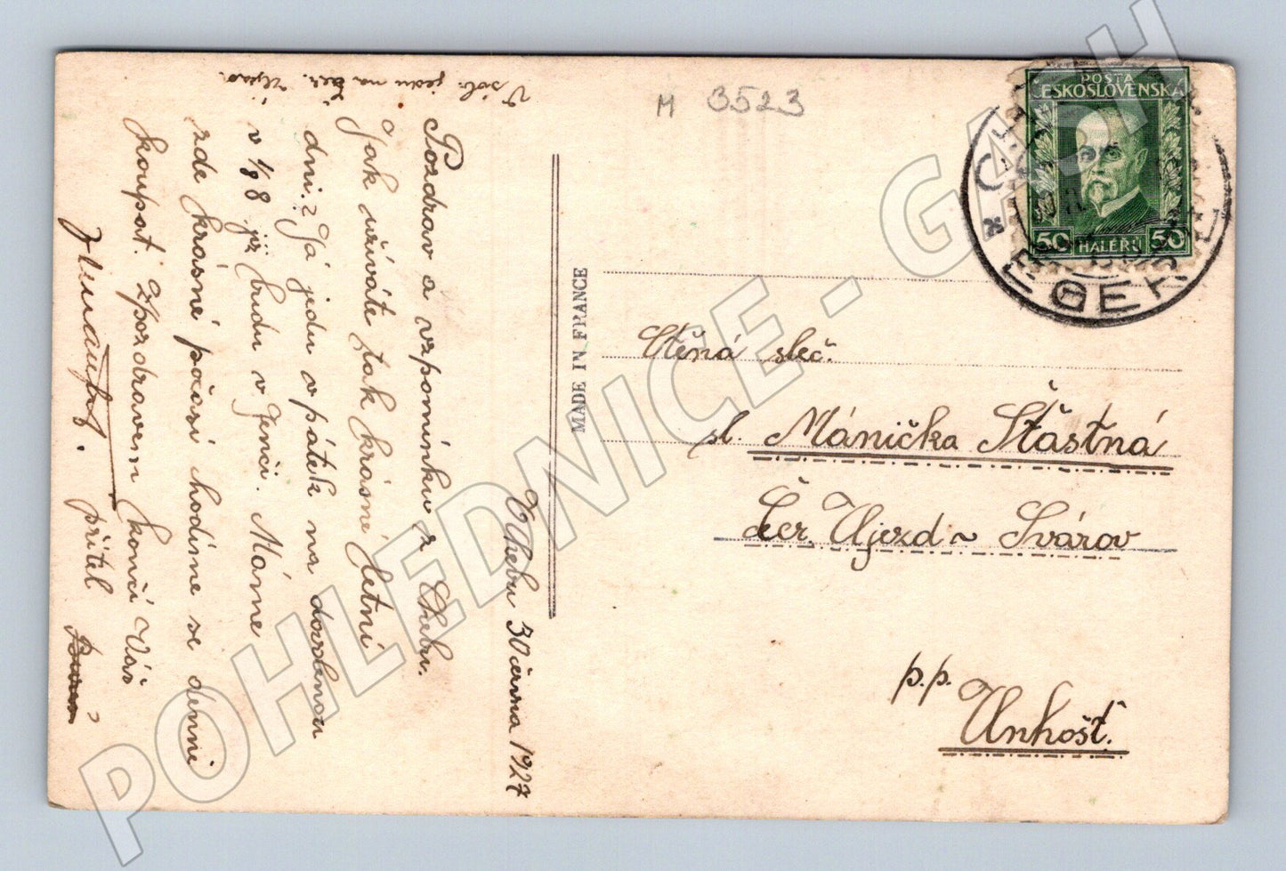 Pohlednice romantický pár Paříž 1928 (M3523)