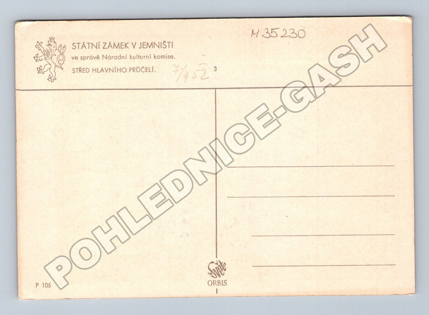 Pohlednice Jemniště Státní zámek průčelí 1952 (M35230)