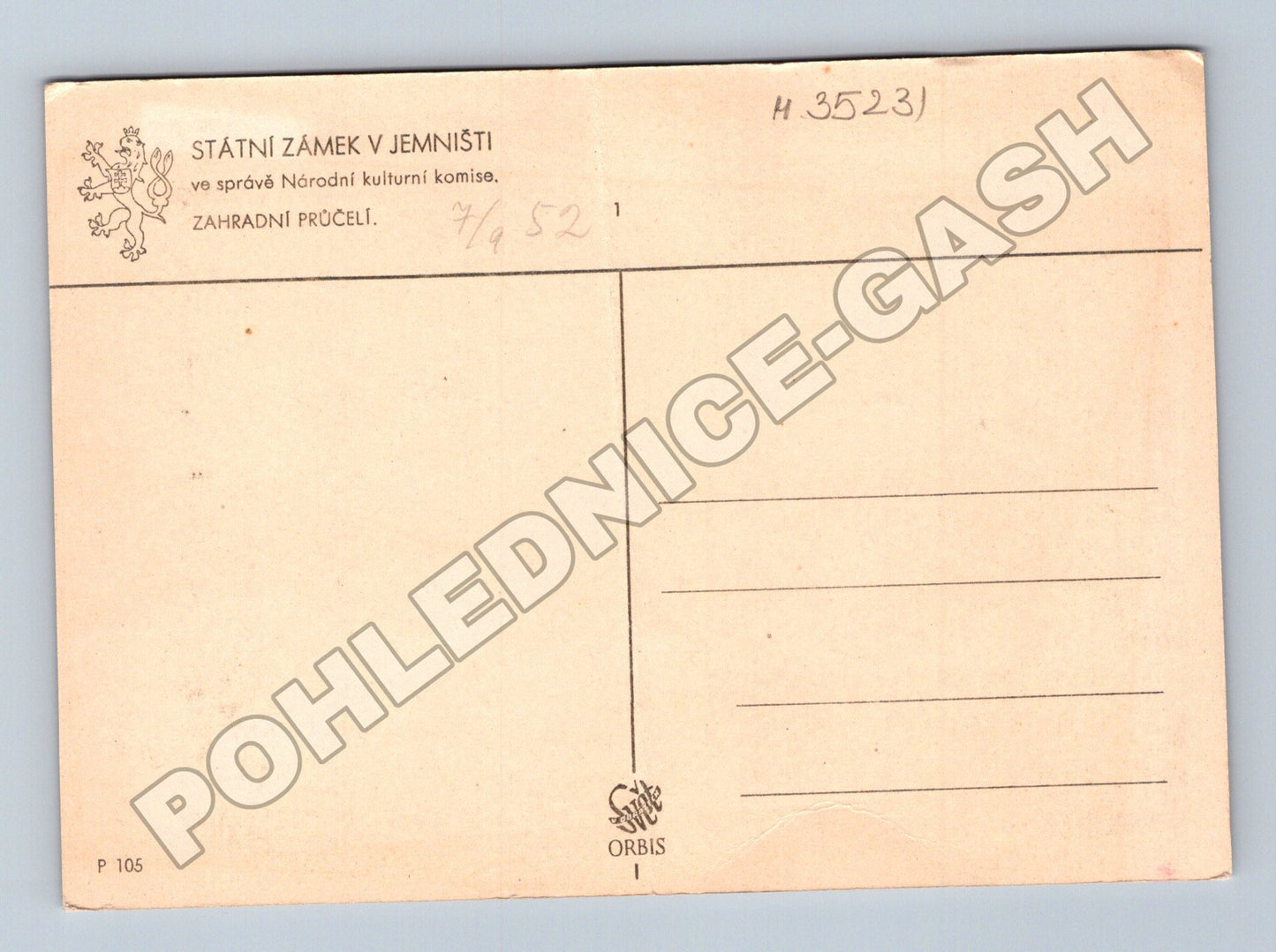 Pohlednice Jemniště zámecké zahradní průčelí 1952 (M35231)