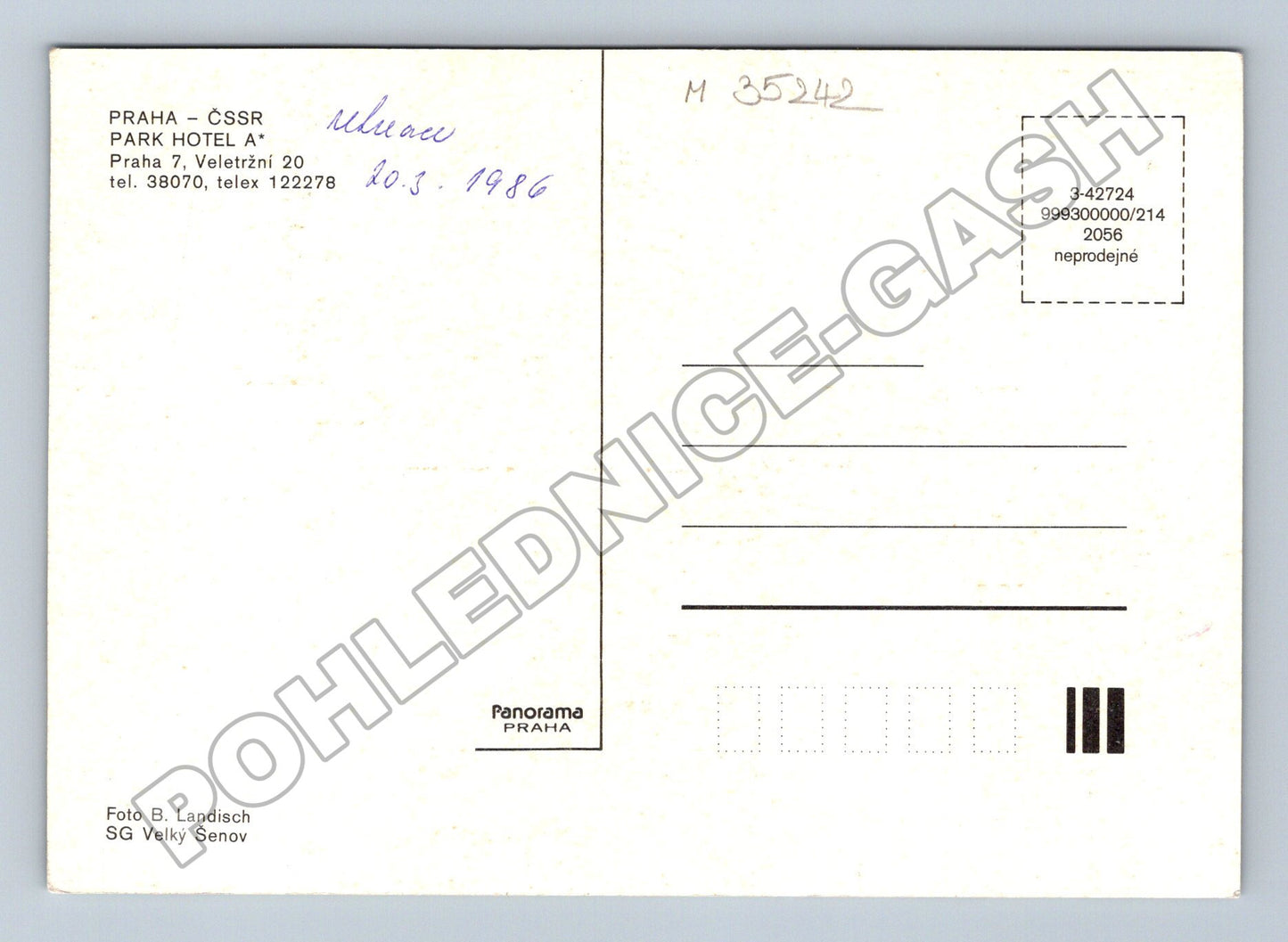 Pohlednice Praha Park Hotel 1986 (M35242)