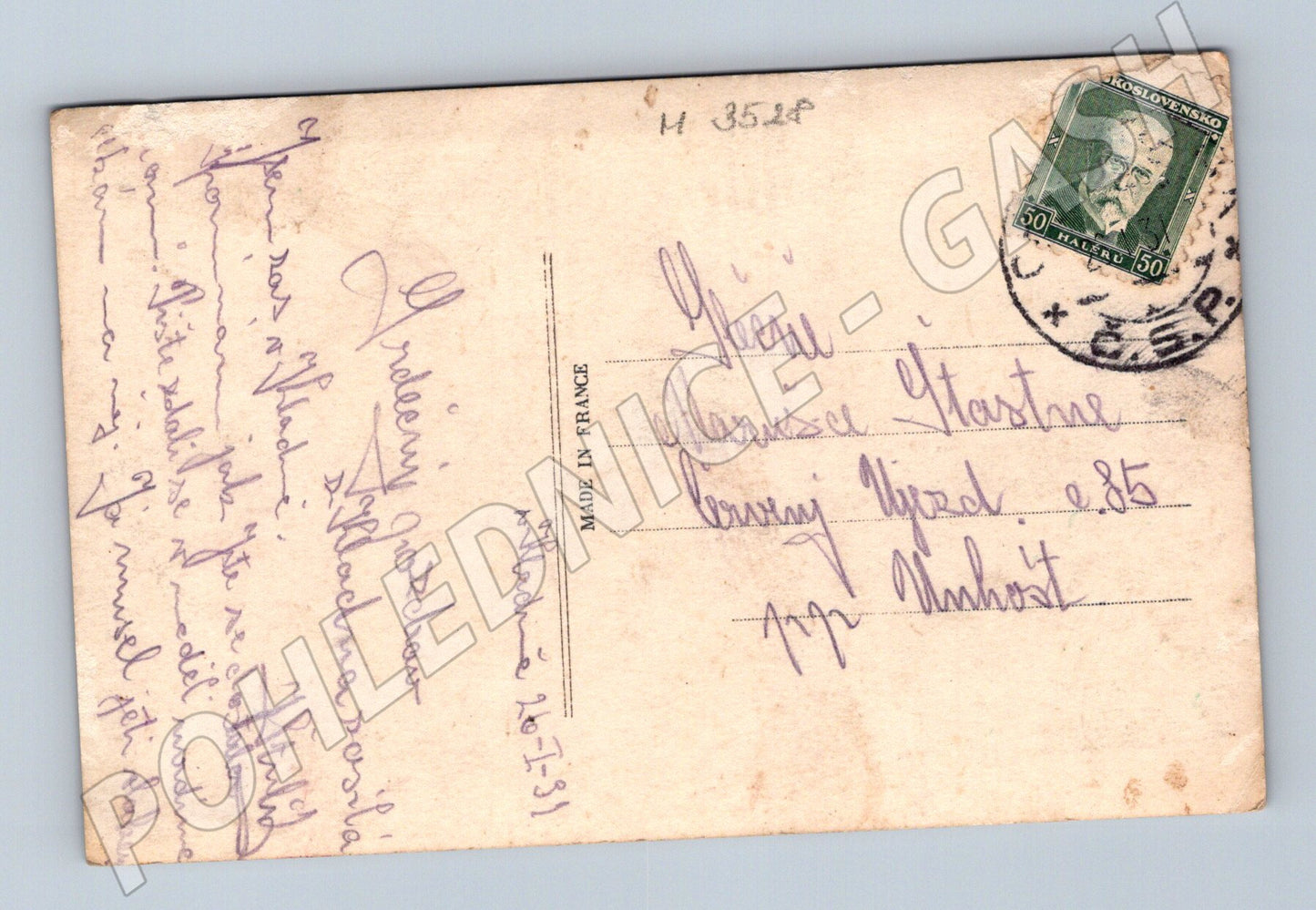 Pohlednice portrét ženy s květinami 1931 FR (M3528)