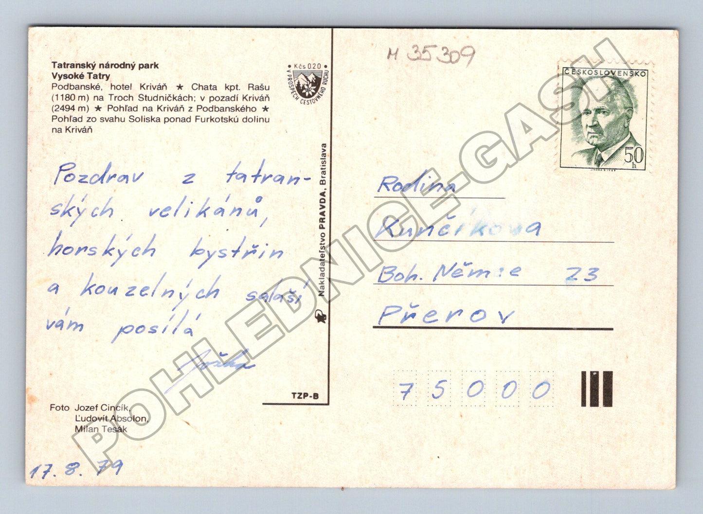 Pohlednice Slovensko Vysoké Tatry více motivů 1979 (M35309)