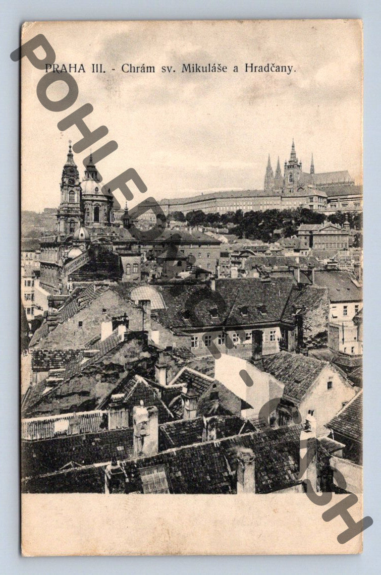 Pohlednice Praha chrám sv Mikuláše a Hradčany 1921 (M354)