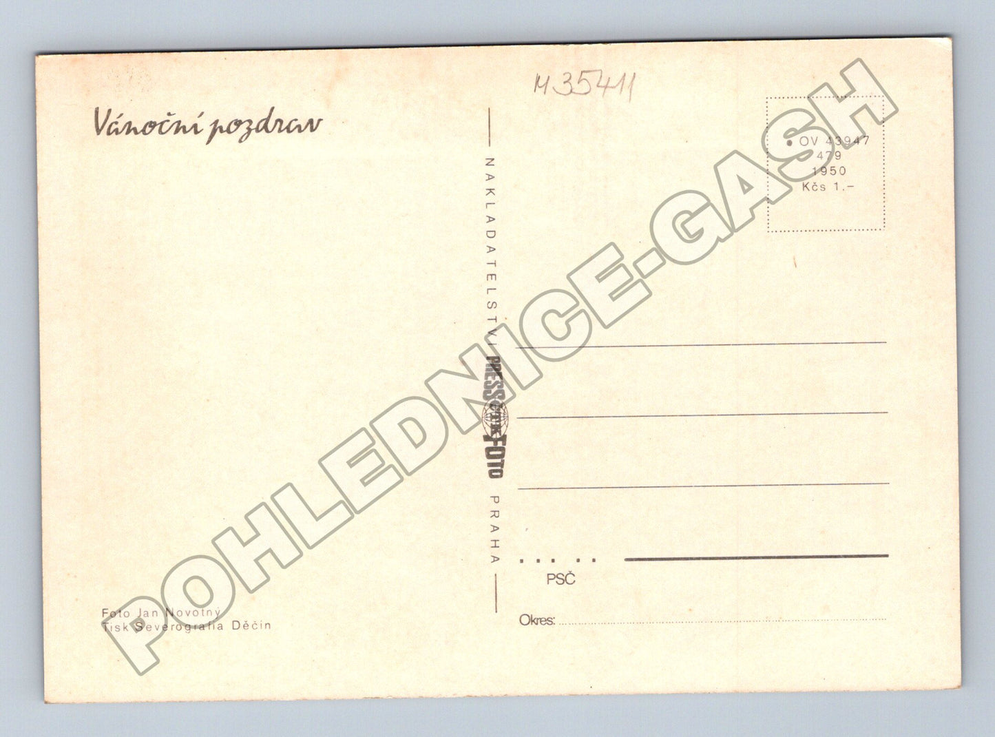 Pohlednice Vánoce stromeček ozdoby 1950 (M35411)