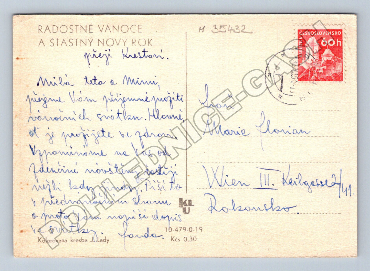 Pohlednice Jos. Lada Vánoční zimní krajina 1949 (M35432)