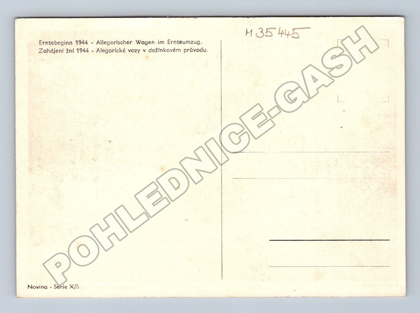 Pohlednice dožínkový průvod alegorické vozy 1944 (M35445)