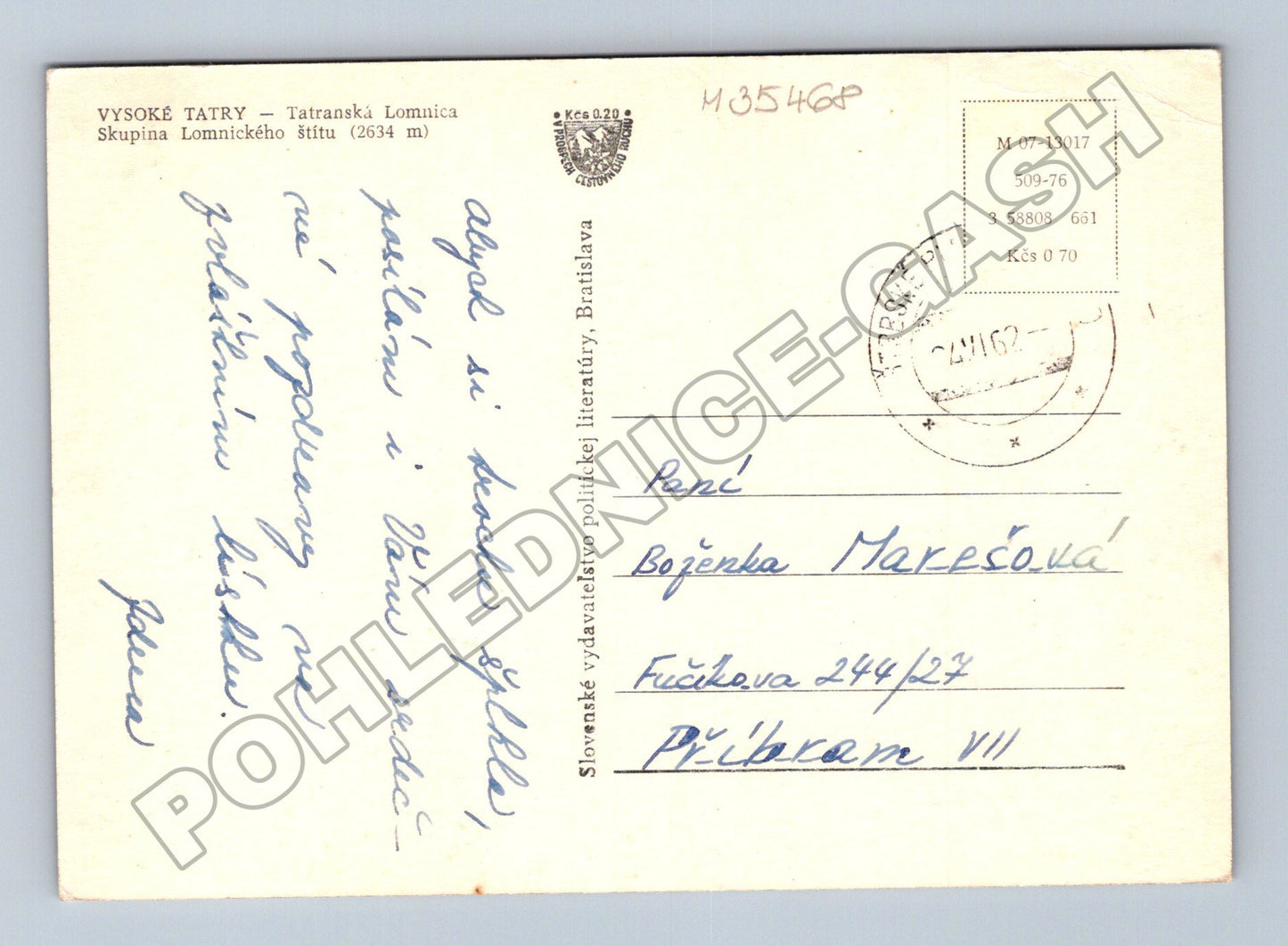 Pohlednice Slovensko Vysoké Tatry Lomnický štít kolem 1960 (M35468)