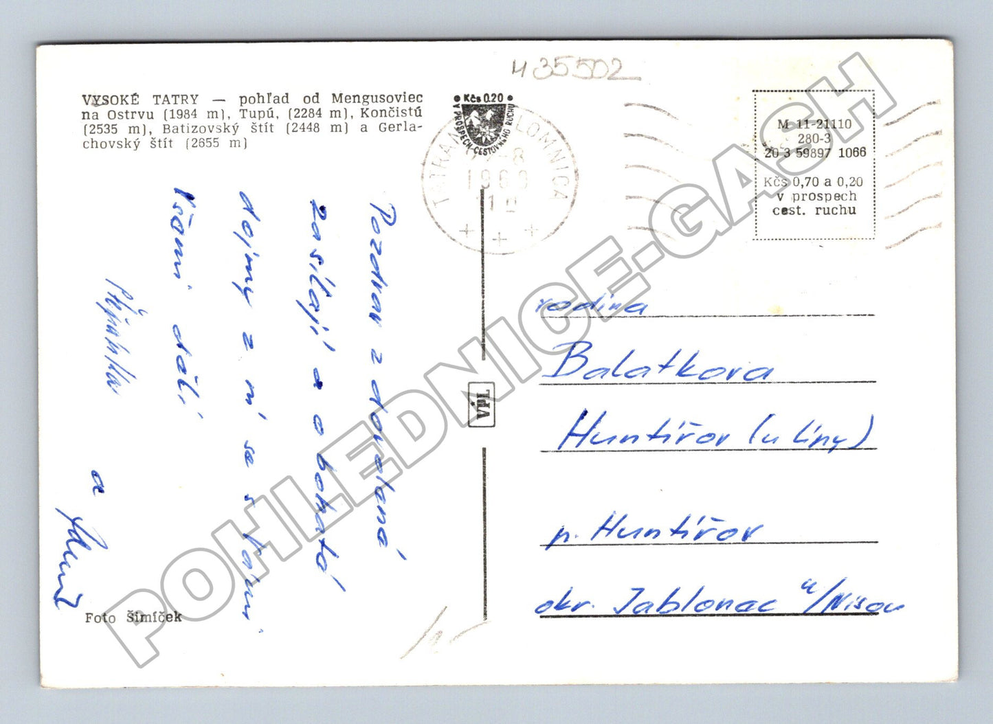 Pohlednice Slovensko Vysoké Tatry Mengusovce 1963 (M35502)
