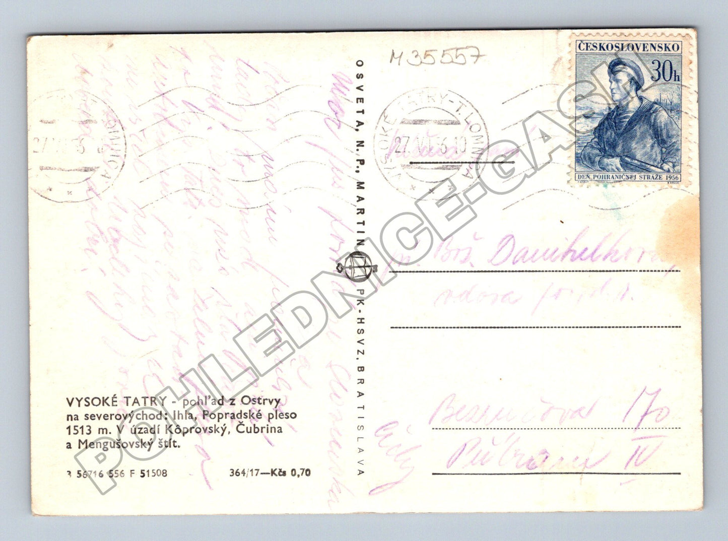 Pohlednice Slovensko Vysoké Tatry Popradské pleso 1956 (M35557)