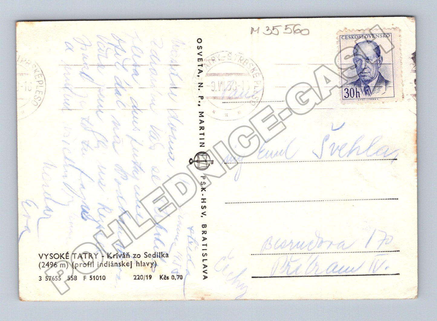 Pohlednice Slovensko Vysoké Tatry Kriváň 1959 (M35560)
