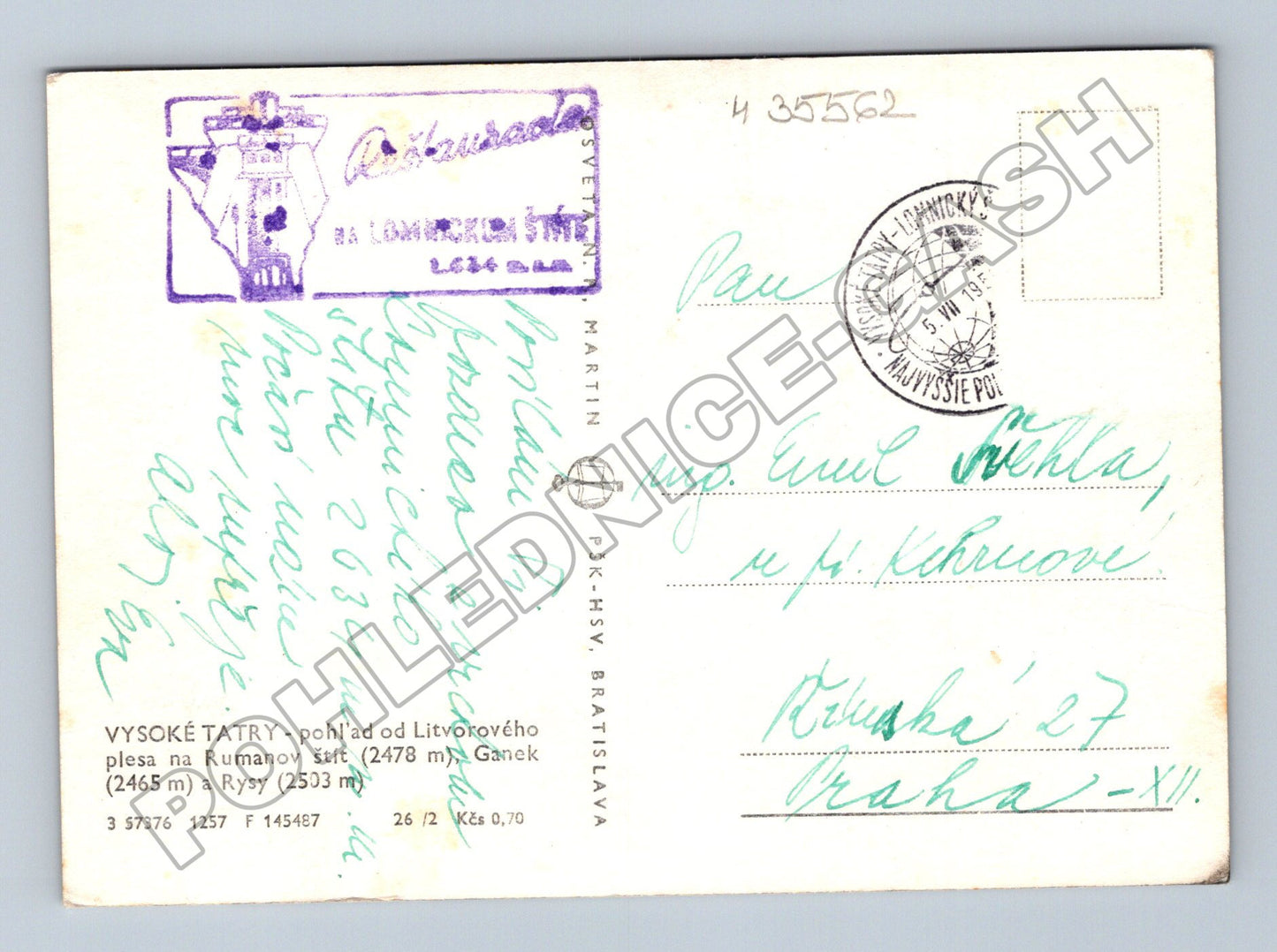 Pohlednice Slovensko Vysoké Tatry Litvorové pleso 193X (M35562)