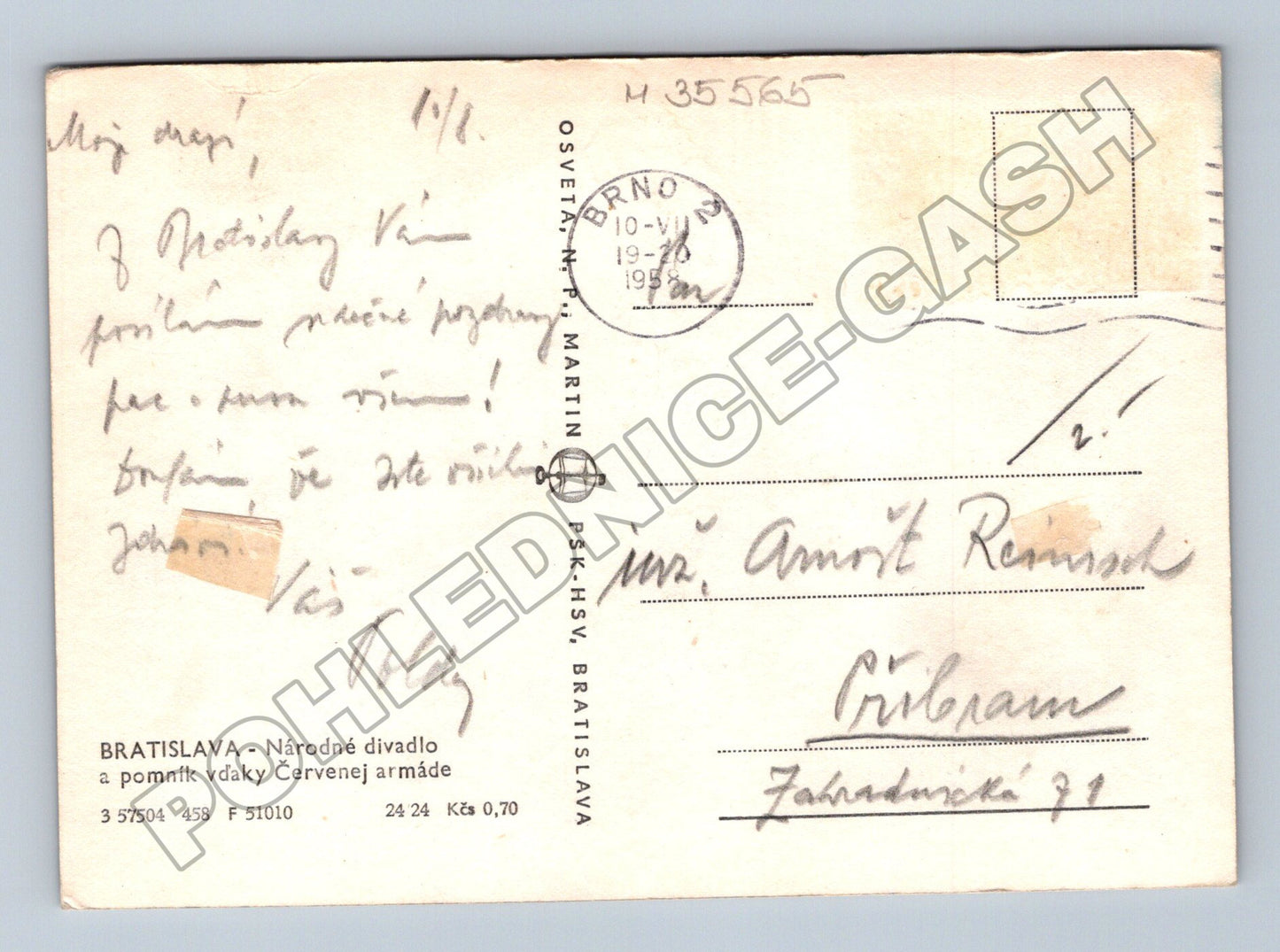 Pohlednice Slovensko Bratislava Národní divadlo pomník 1958 (M35565)