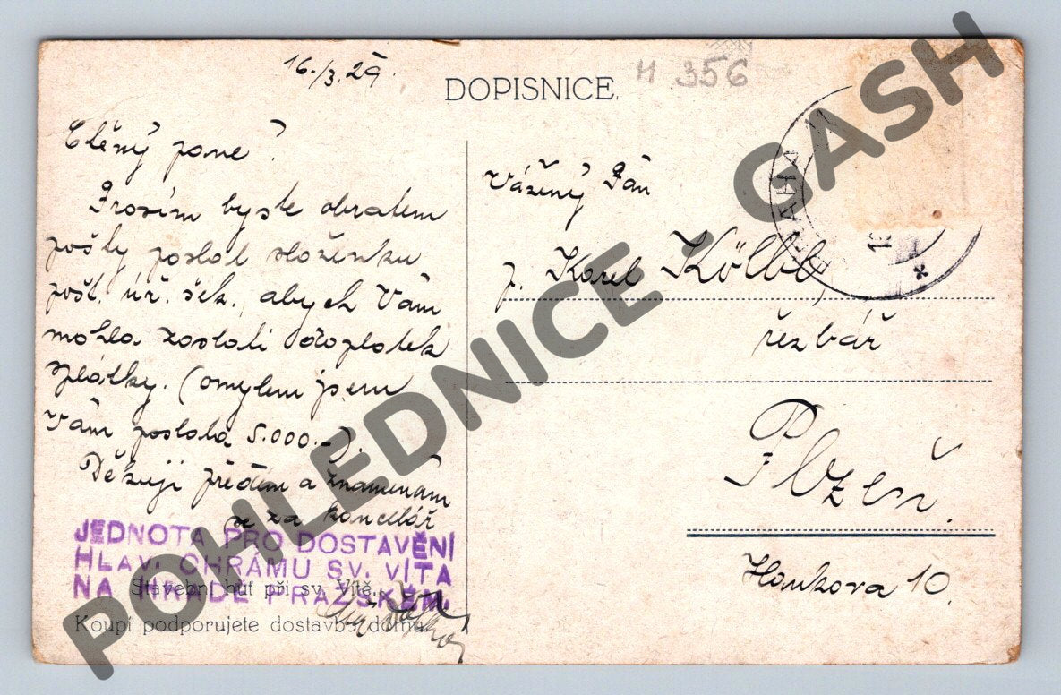 Pohlednice Praha katedrála sv Víta perokresba 1929 (M356)